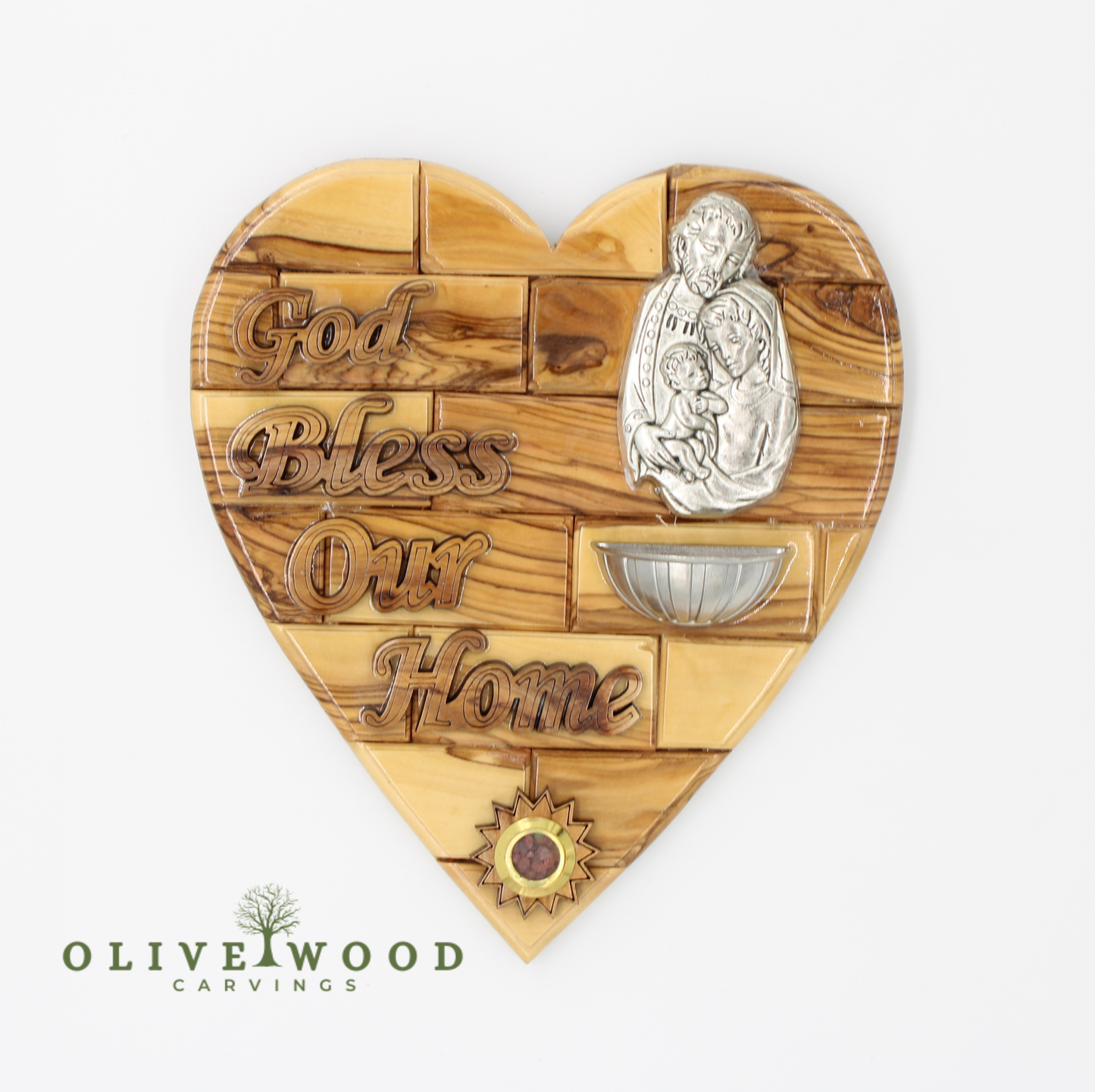 God Bless Our Home, Olive Wood Heart Plaque