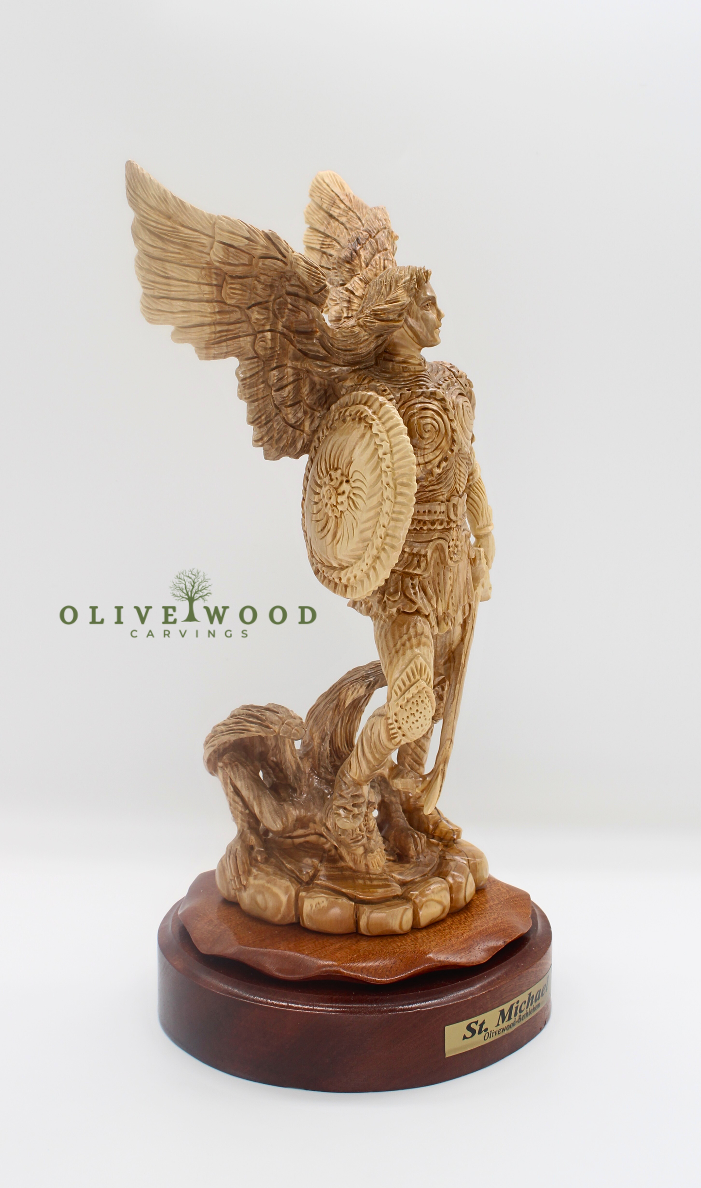 St. Michael Archangel Olive Wood Carving from Bethlehem (14.5 inches)