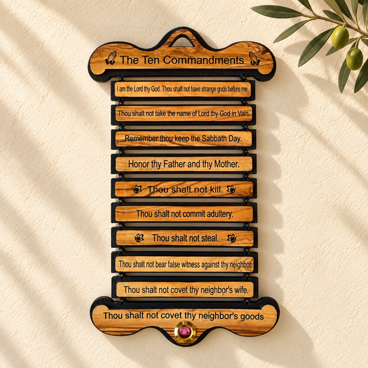 Ten Commandments Olive Wood Wall Hanging – Handcrafted in the Holy Land