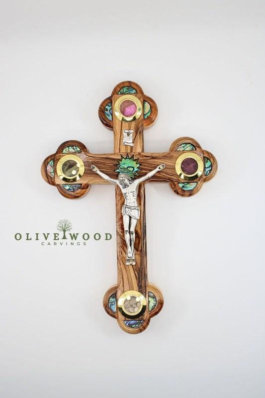 7 Inch Olive Wood Cross with Seashell