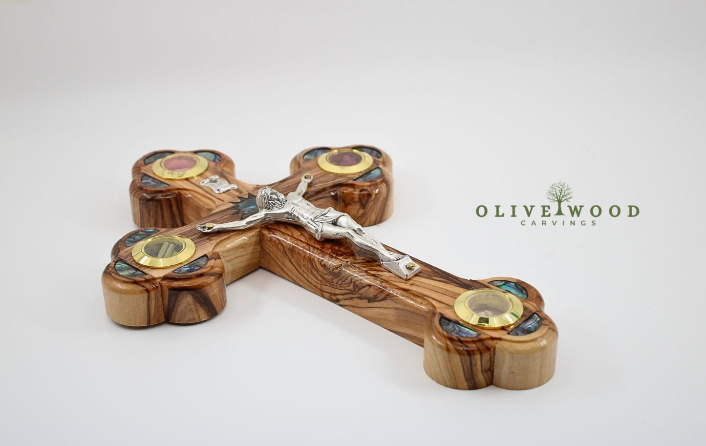 7 Inch Olive Wood Cross with Seashell