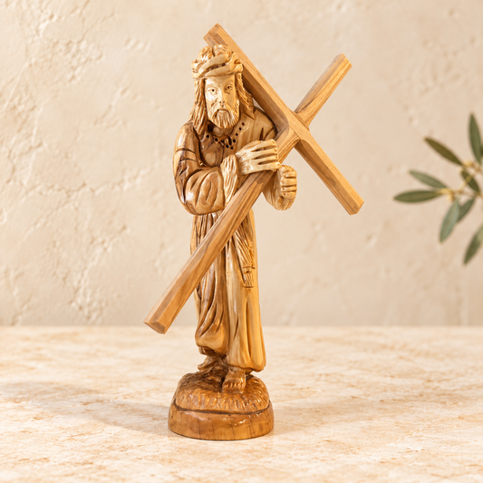 Jesus Carrying the Cross – Handcrafted Olive Wood Statue