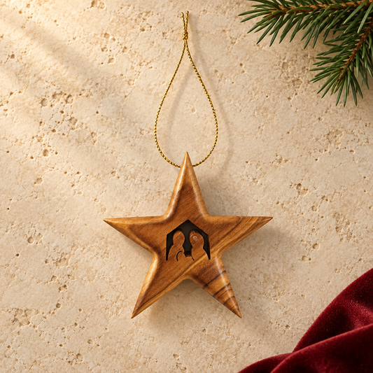 Olive Wood Nativity Star Ornament