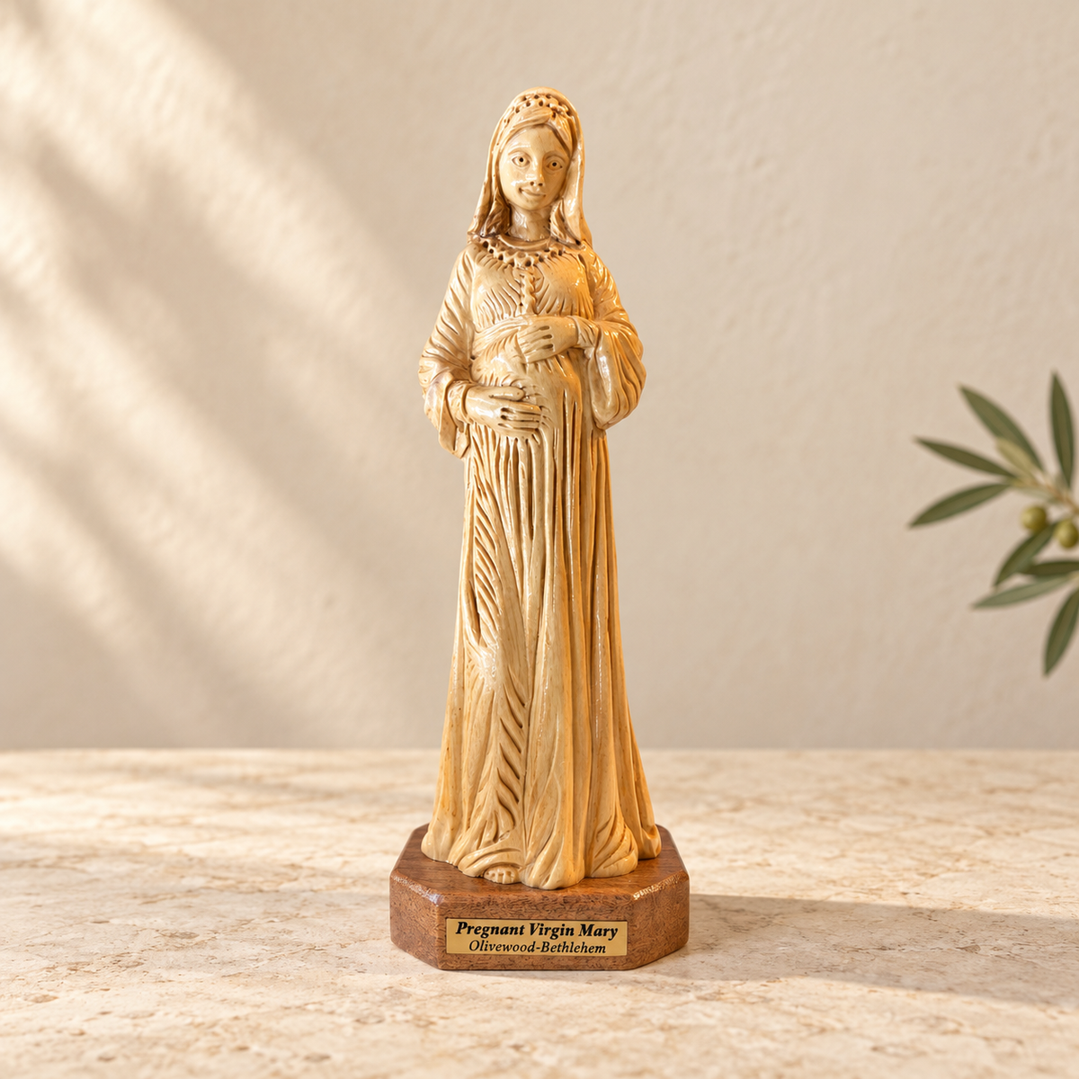 Pregnant Virgin Mary Olive Wood Statue