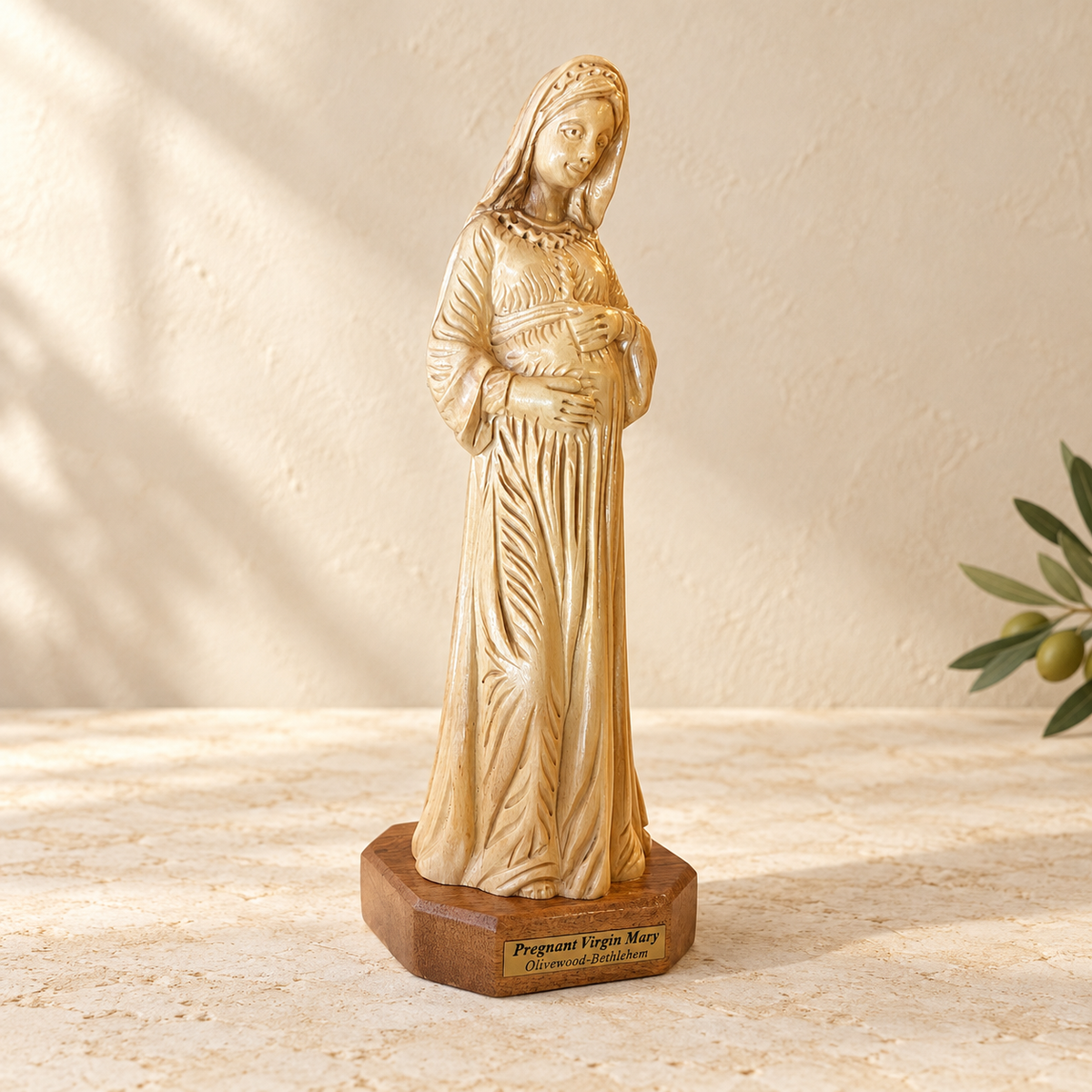 Pregnant Virgin Mary Olive Wood Statue