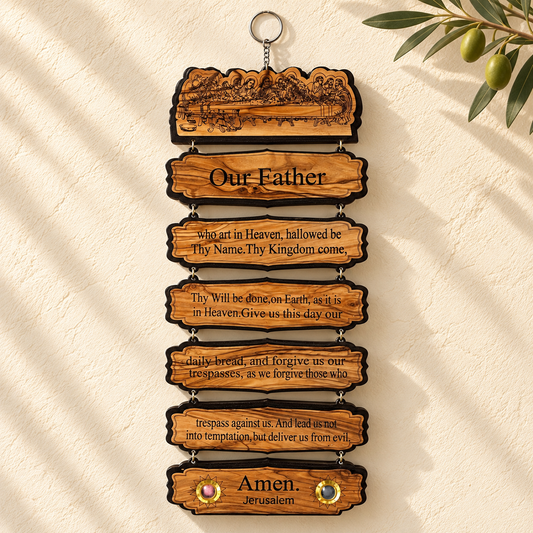 Our Father Prayer Olive Wood Wall Hanging – Handcrafted in the Holy Land