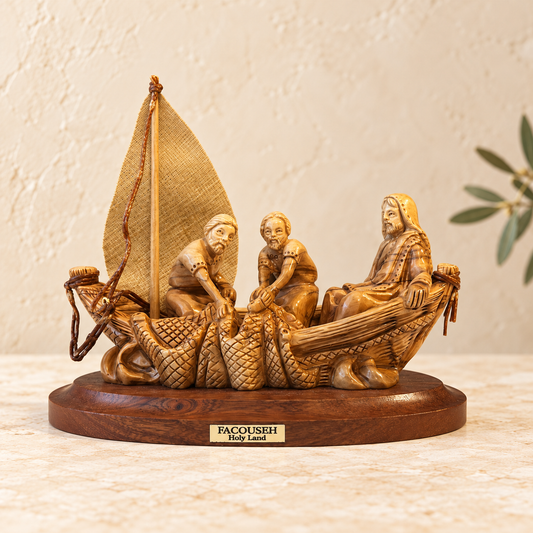 Jesus and the Fishermen – Handcrafted Olive Wood Boat