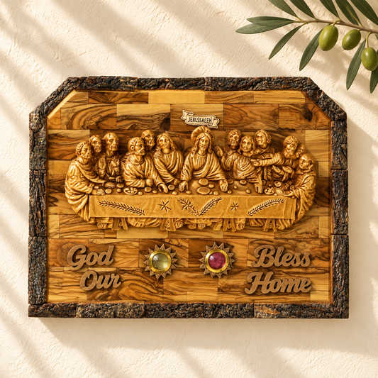 Last Supper Olive Wood Plaque – God Bless Our Home