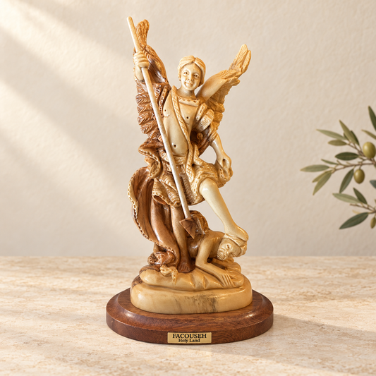Saint Michael the Archangel Olive Wood Statue