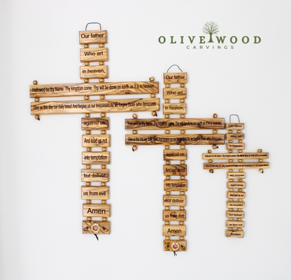 Olive Wood Lord’s Prayer Wall Cross – Handcrafted in Bethlehem