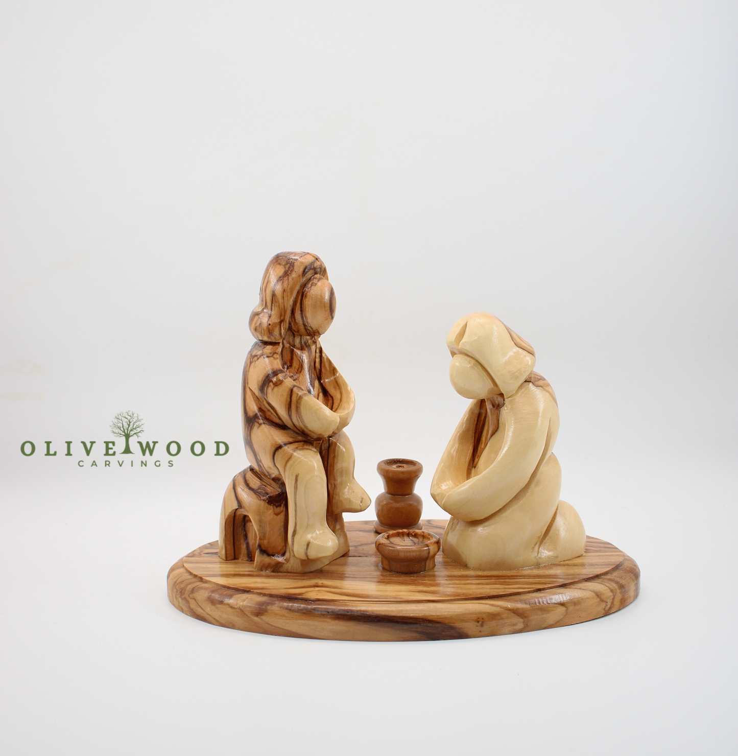 Hand-Carved Olive Wood Sculpture – Foot Washing Scene