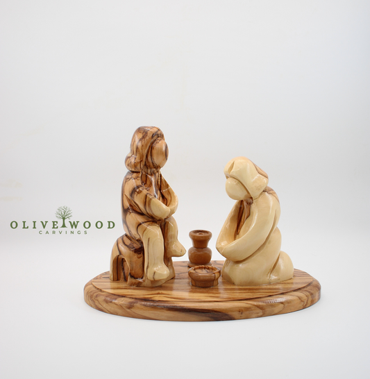 Hand-Carved Olive Wood Sculpture – Foot Washing Scene