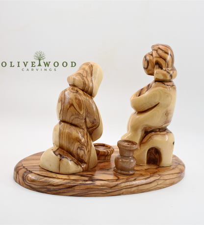 Hand-Carved Olive Wood Sculpture – Foot Washing Scene