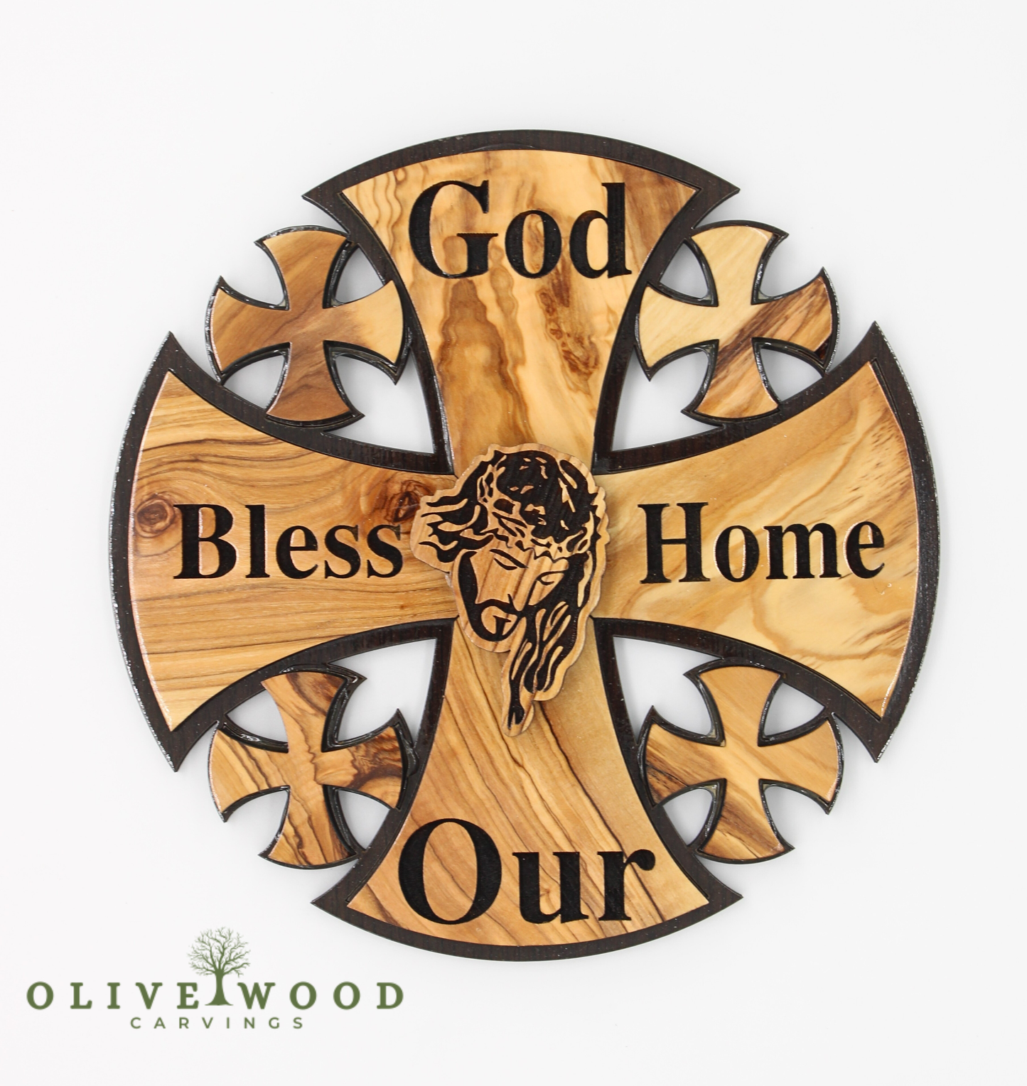 Olive Wood “God Bless Our Home” Cross Wall Decor