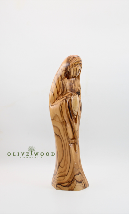 Olive Wood Virgin Mary with Rosary – Modern Hand-Carved Statue from the Holy Land