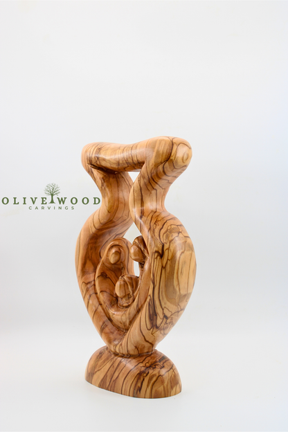 Hand-Carved Olive Wood Family Sculpture – Symbol of Love & Unity