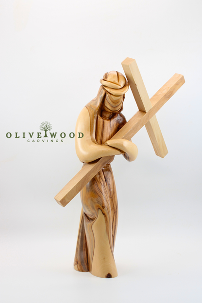 Hand-Carved Olive Wood Jesus Carrying the Cross – Made in the Holy Land