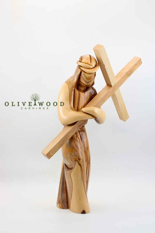 Hand-Carved Olive Wood Jesus Carrying the Cross – Made in the Holy Land