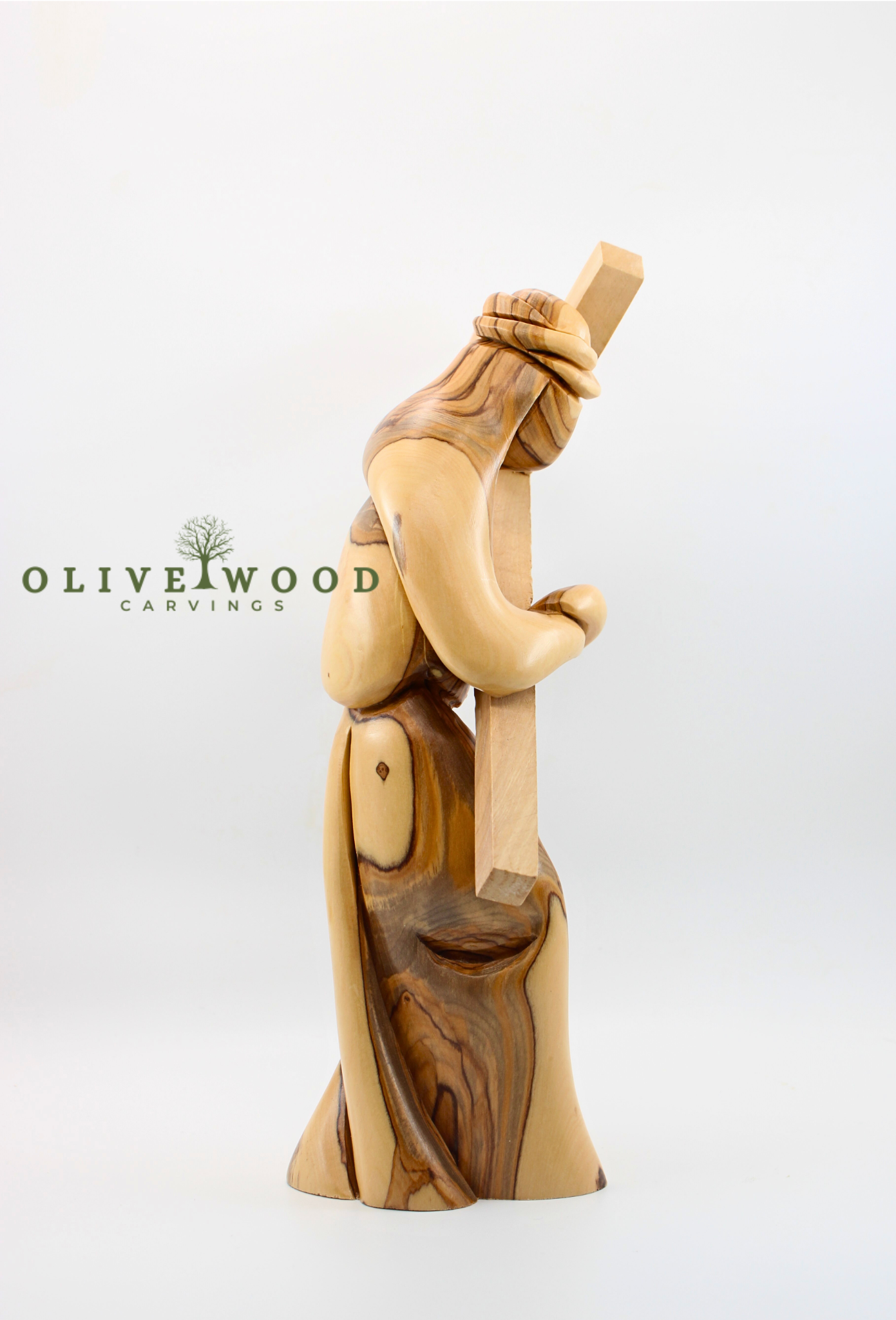 Hand-Carved Olive Wood Jesus Carrying the Cross – Made in the Holy Land