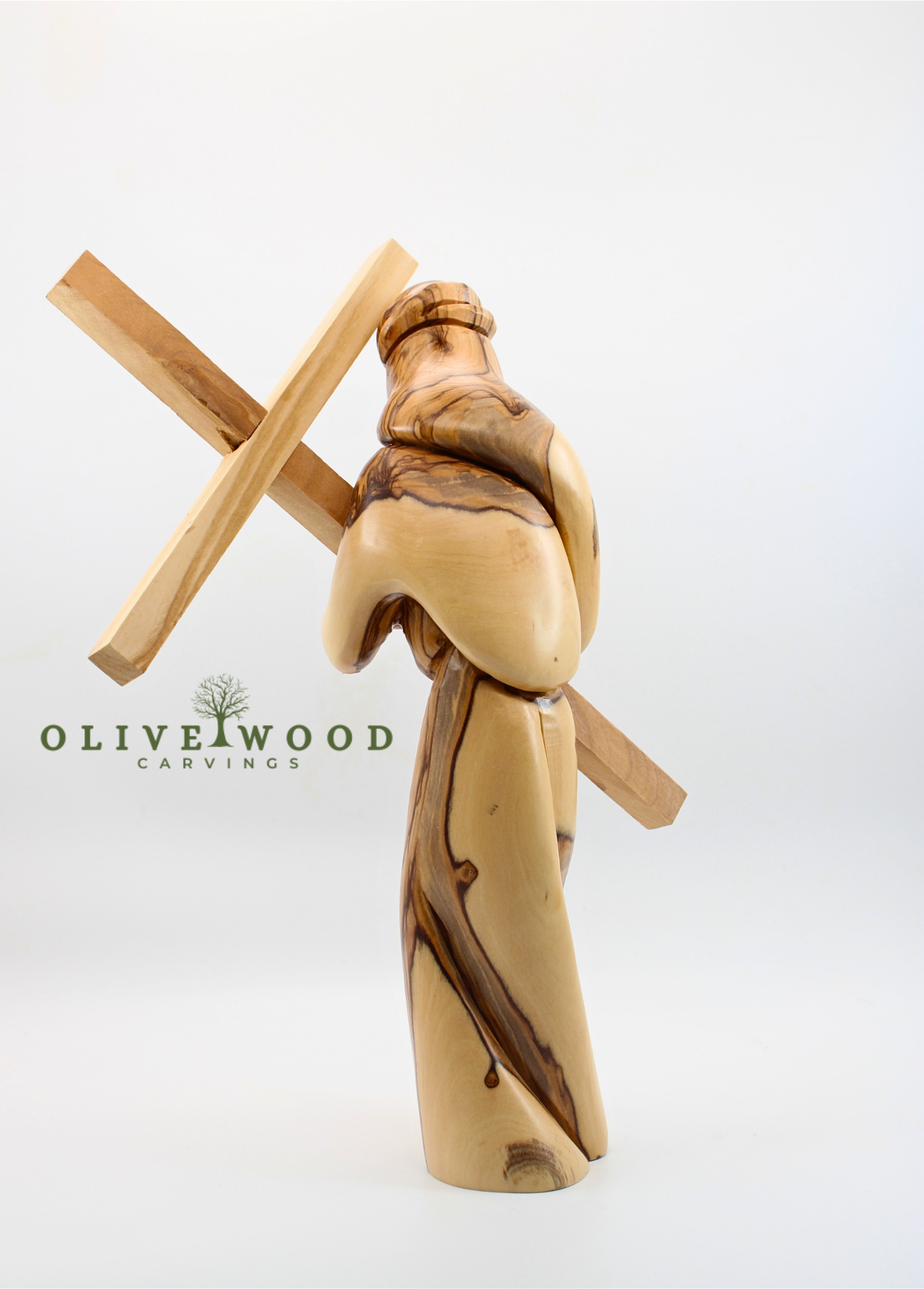 Hand-Carved Olive Wood Jesus Carrying the Cross – Made in the Holy Land
