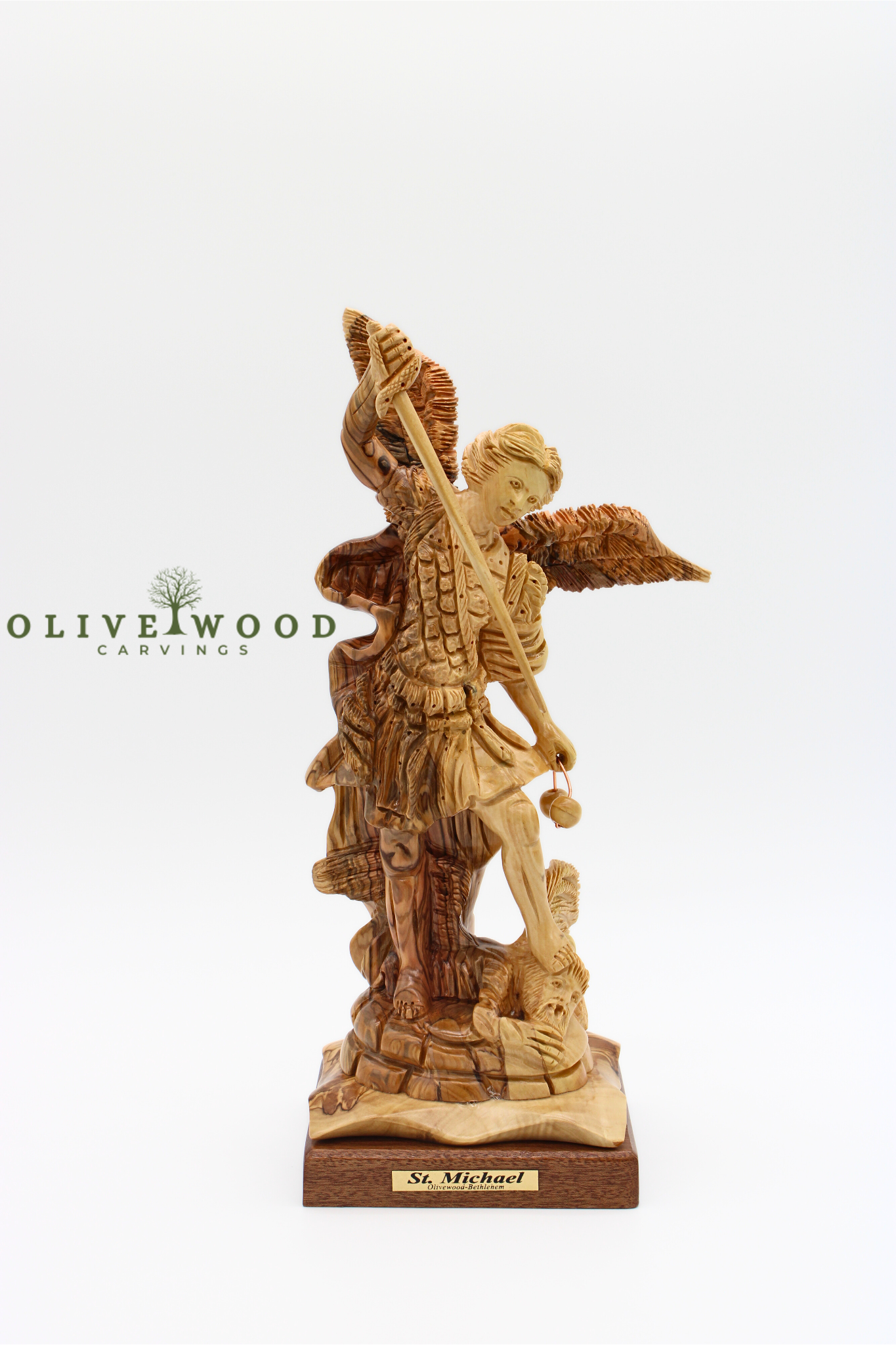 St. Michael the Archangel Olive Wood Statue – Hand-Carved in Bethlehem