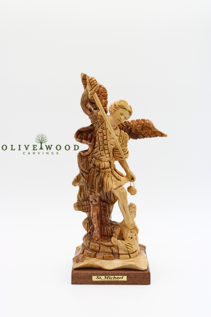 St. Michael the Archangel Olive Wood Statue – Hand-Carved in Bethlehem