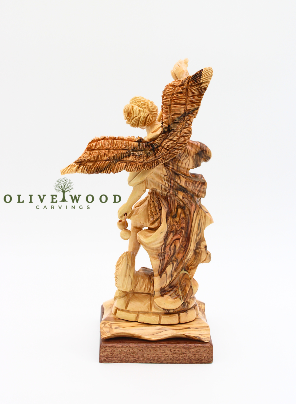 St. Michael the Archangel Olive Wood Statue – Hand-Carved in Bethlehem