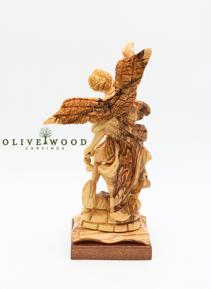 St. Michael the Archangel Olive Wood Statue – Hand-Carved in Bethlehem