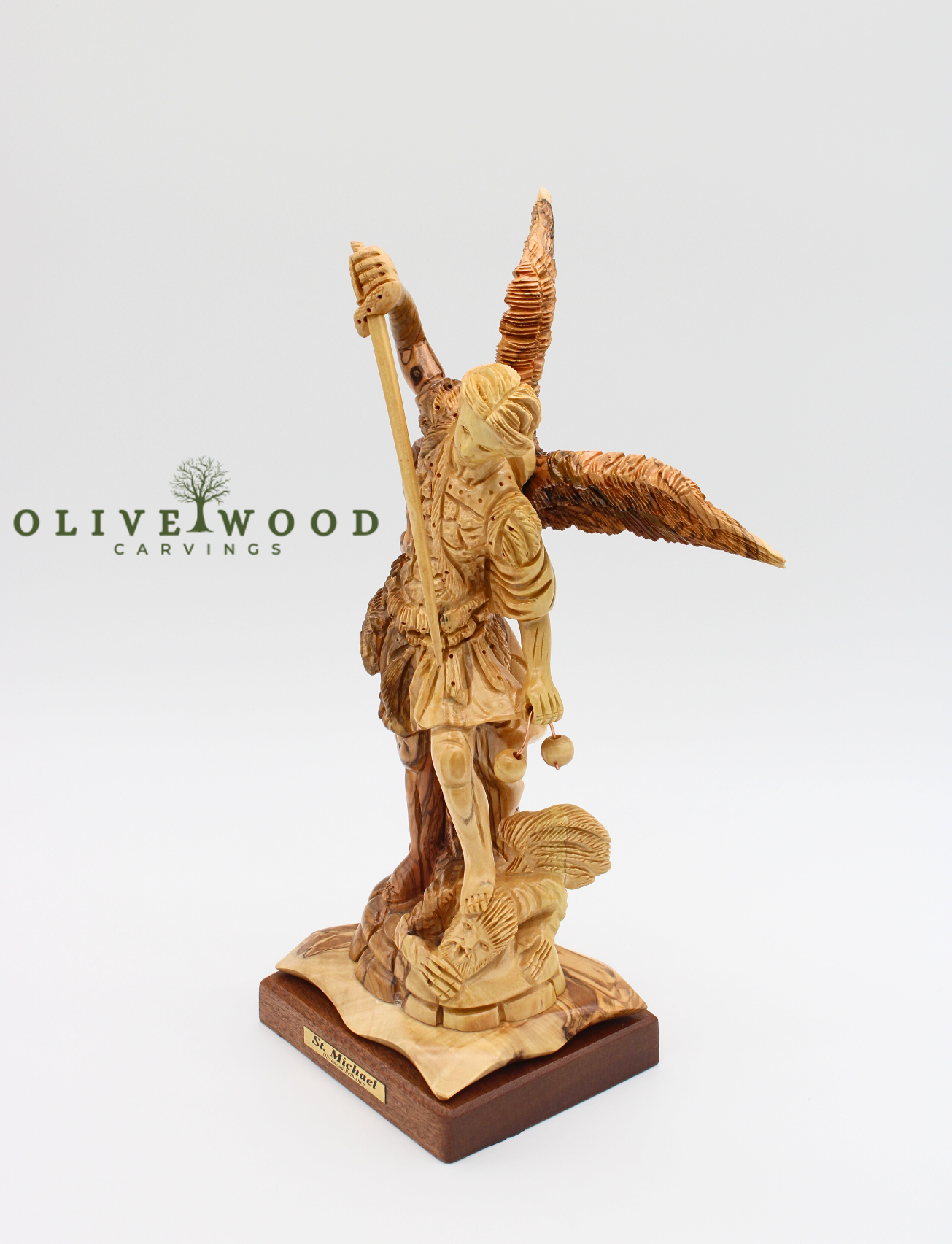 St. Michael the Archangel Olive Wood Statue – Hand-Carved in Bethlehem