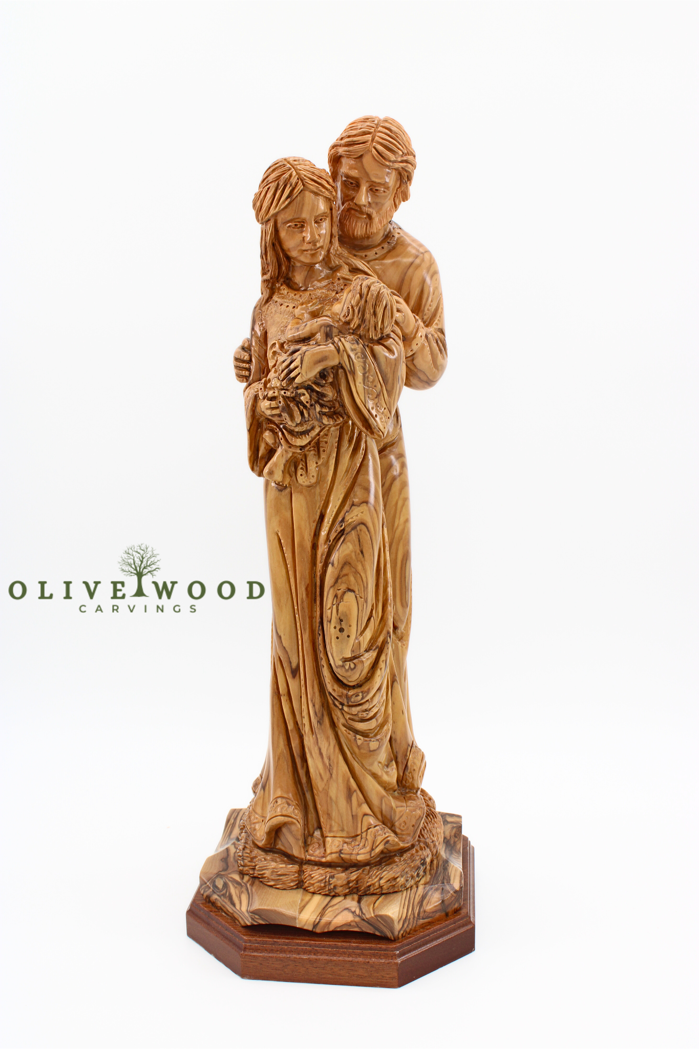 Holy Family Olive Wood Sculpture, Hand-Carved from Bethlehem