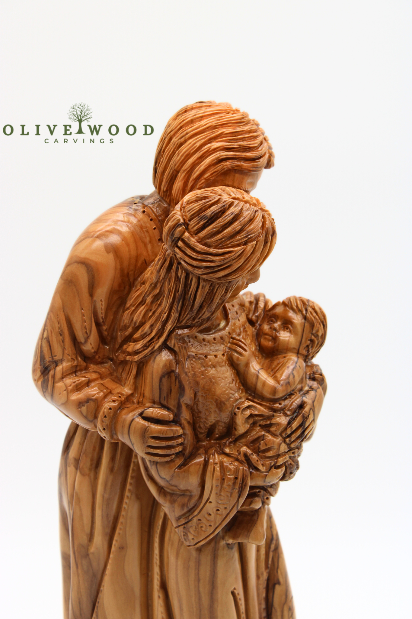 Holy Family Olive Wood Sculpture, Hand-Carved from Bethlehem