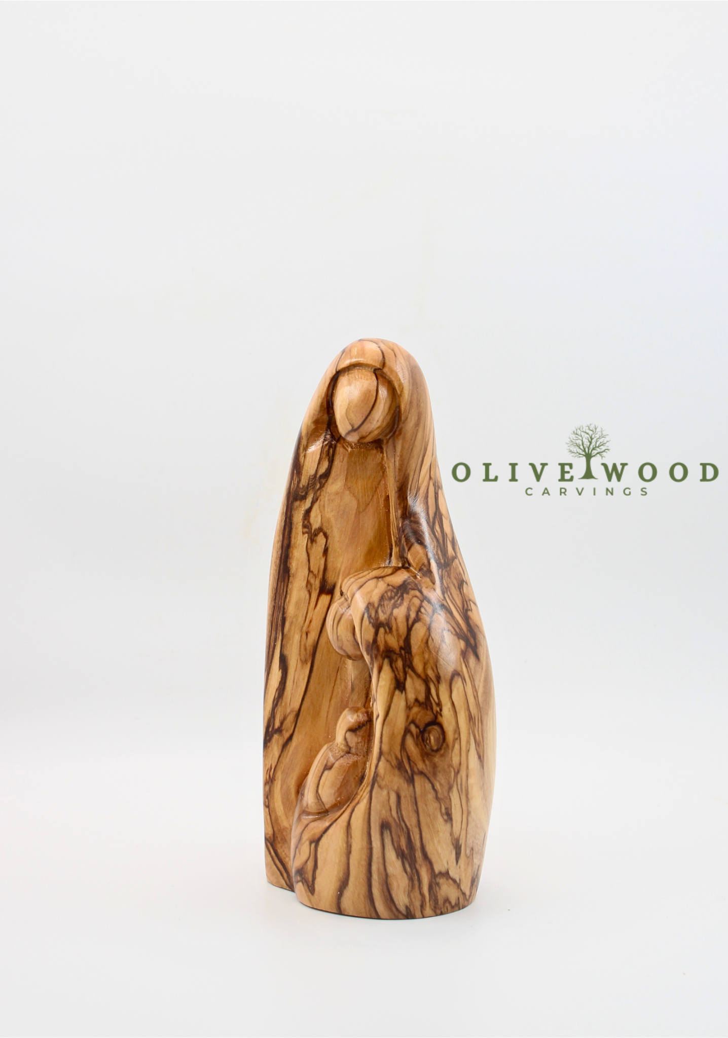 Hand-Carved Olive Wood Holy Family – Minimalist Nativity Sculpture