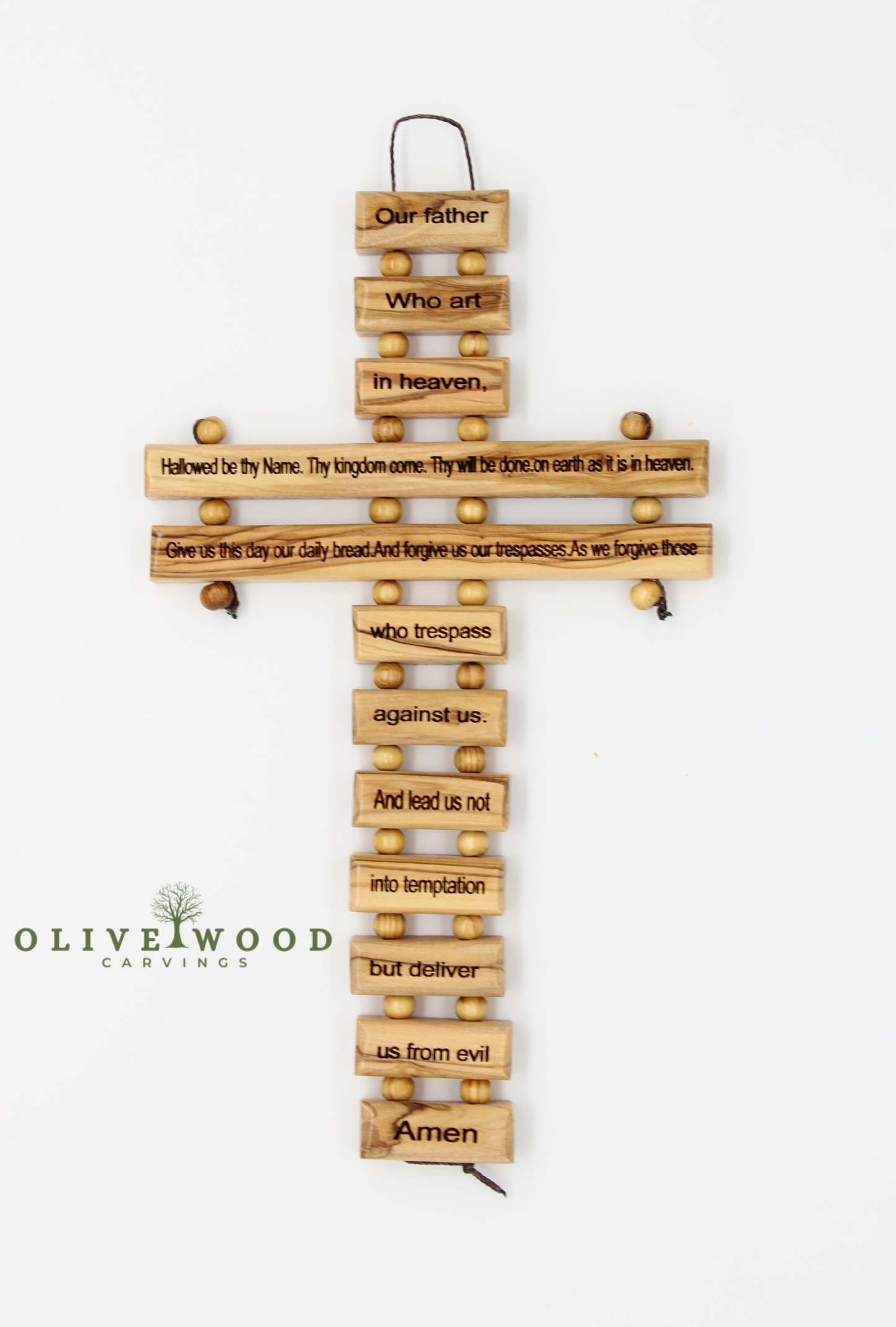 Olive Wood Lord’s Prayer Wall Cross – Handcrafted in Bethlehem