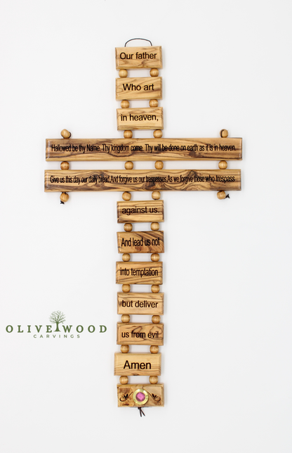 Olive Wood Lord’s Prayer Wall Cross – Handcrafted in Bethlehem