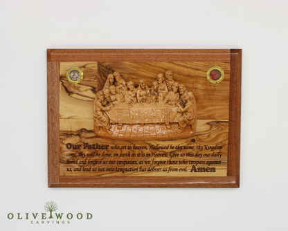 Olive Wood Last Supper Plaque with Lord’s Prayer – Jerusalem Wall Art ( 8 x 11 inches)