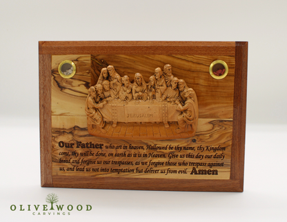 Olive Wood Last Supper Plaque with Lord’s Prayer – Jerusalem Wall Art ( 8 x 11 inches)
