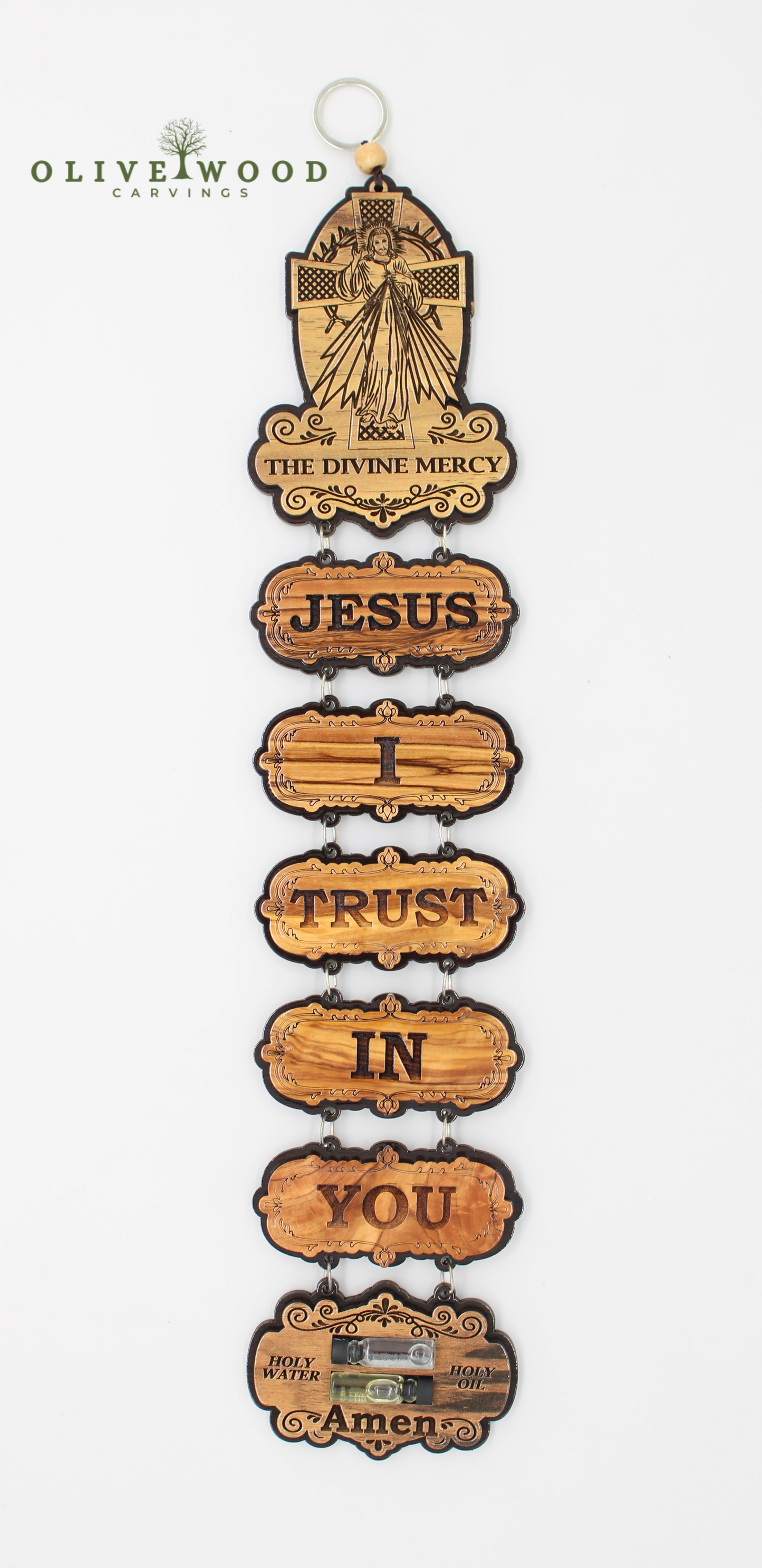 Divine Mercy Wall Hanging – “Jesus I Trust in You” ( 16.3 x  3.2 Inches )