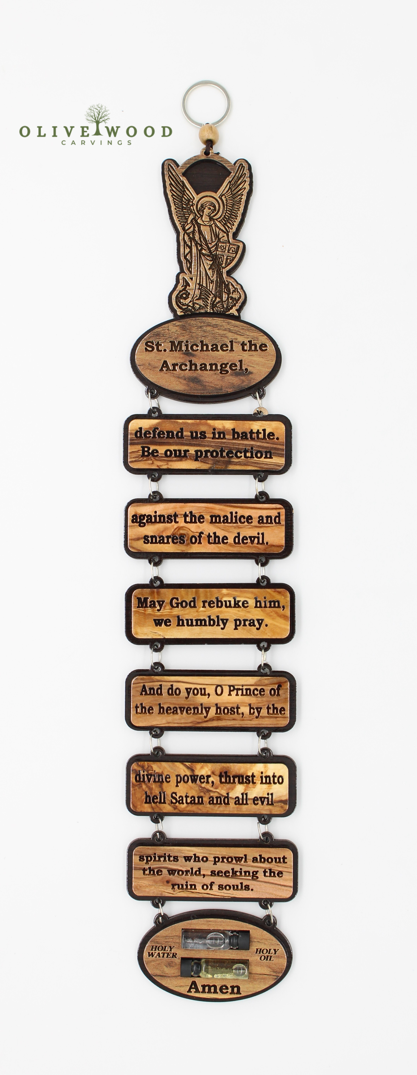 St. Michael Prayer Olive Wood Wall Hanging (16.5 x 3.1 Inches)