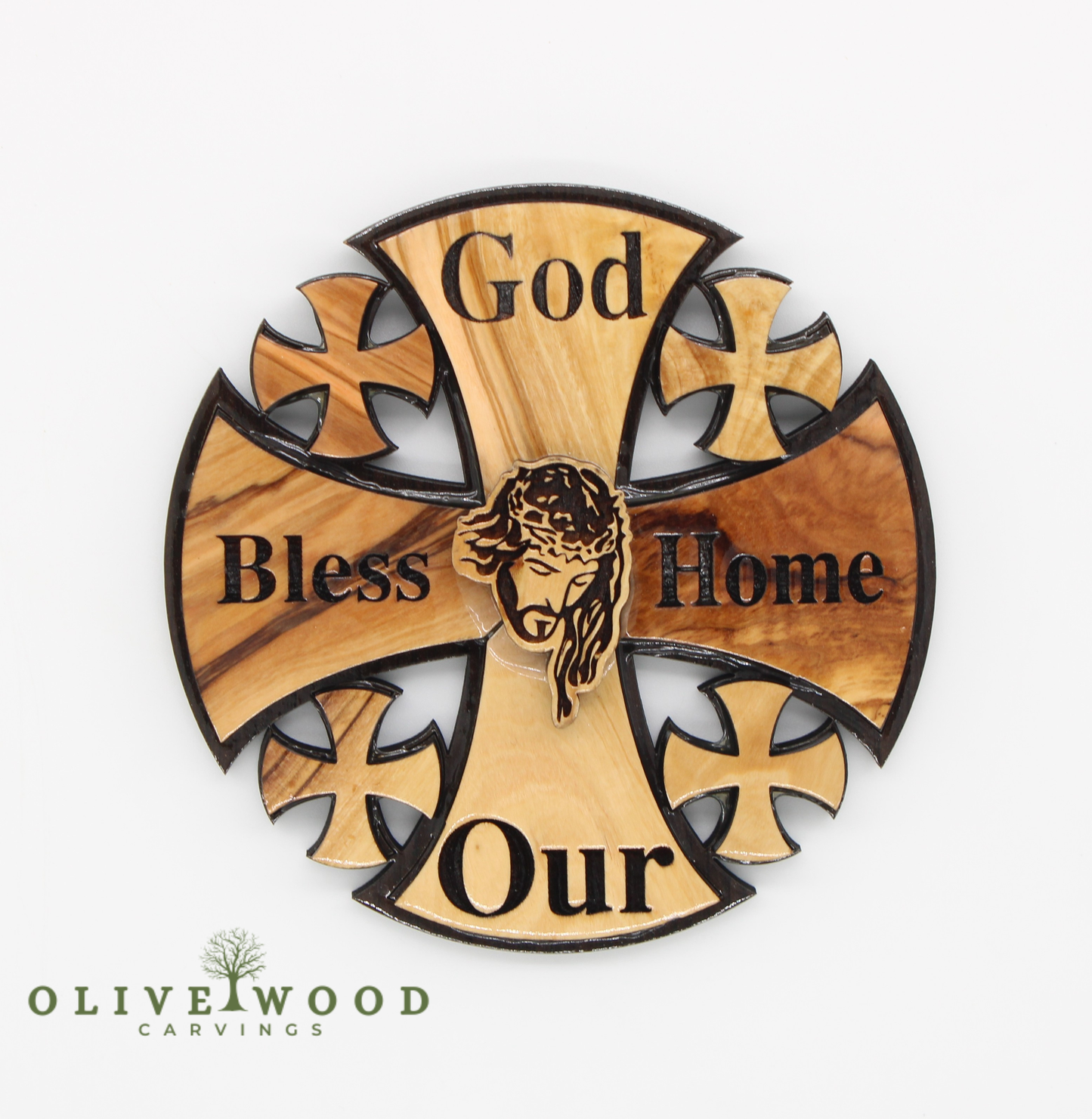 Olive Wood “God Bless Our Home” Cross Wall Decor
