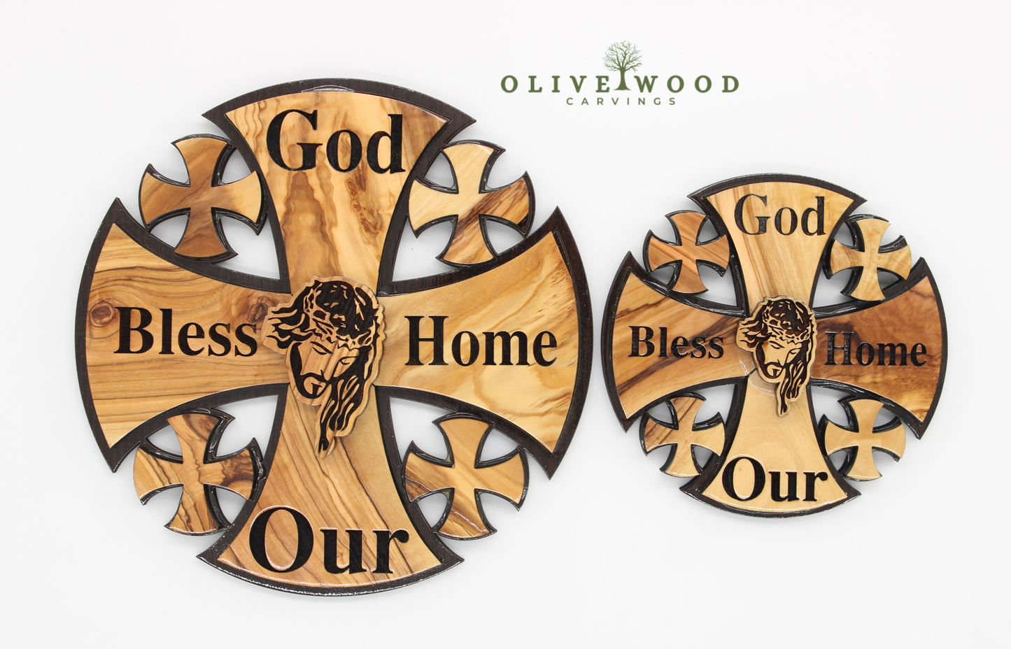 Olive Wood “God Bless Our Home” Cross Wall Decor