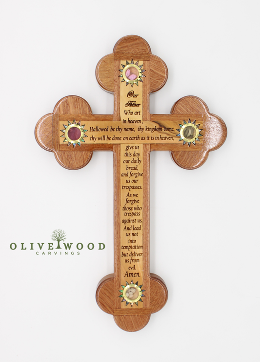 Olive Wood Cross with The Lord’s Prayer (15.5× 10 Inches)