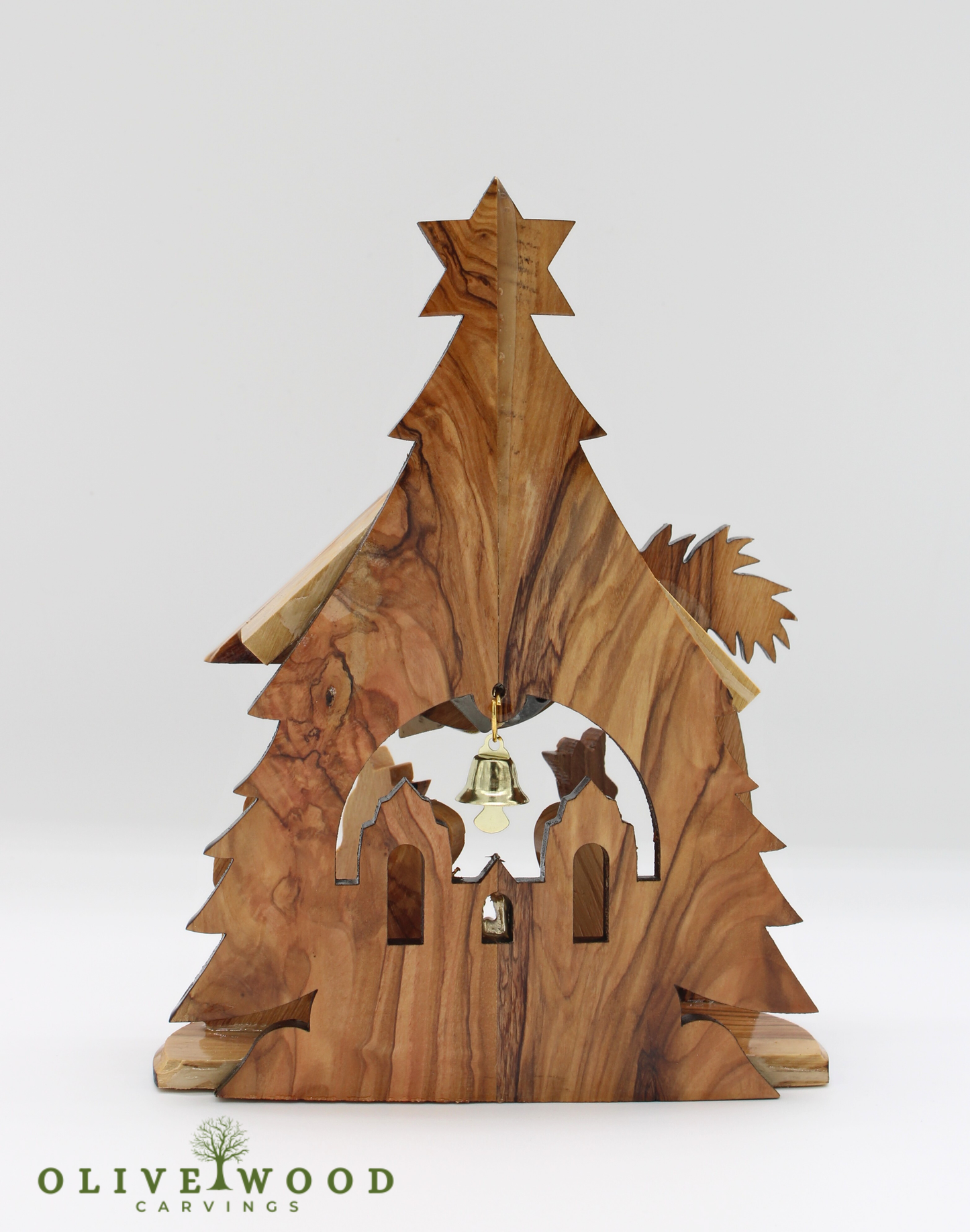 Handmade Olive Wood Nativity Set from Bethlehem, Musical “Silent Night” Christmas Scene