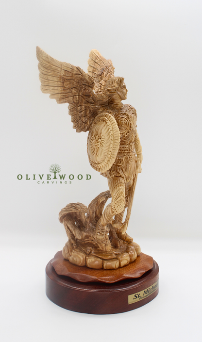 St. Michael Archangel Olive Wood Carving from Bethlehem (14.5 inches)