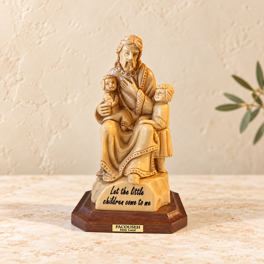 Jesus with the Children – Handcrafted Olive Wood Statue